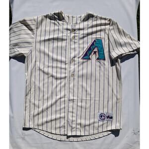 Vintage Majestic Arizona Diamondbacks Luis Gonzalez Pinstripe Ivory Jersey Sz. L